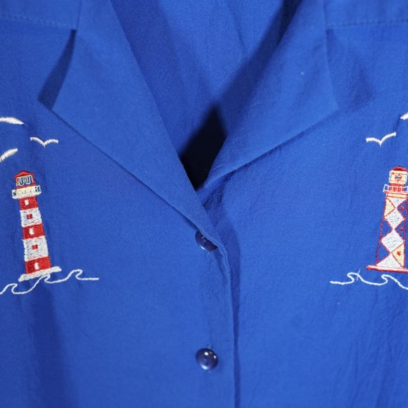 Vintage BonWorth Blue Nautical Button Up - Picture 4 of 5